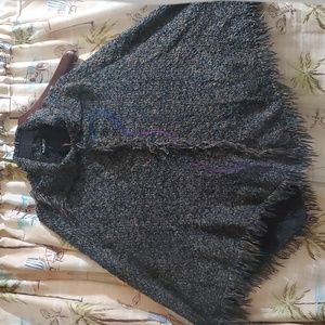 K d Spring Wool Blend Embroidered Blue, Brown and Purple Knit Poncho Cape